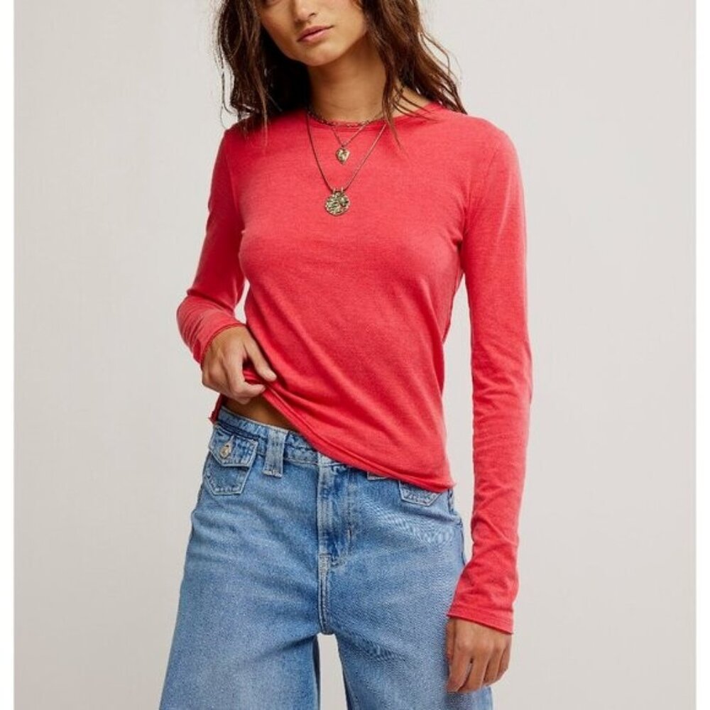 NWT Free People We The Free Nova Long Sleeve Tee / Rococco Red - Size Small
